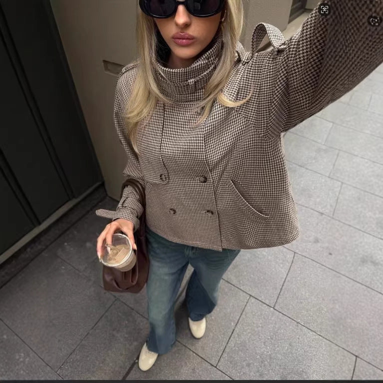 Womens Relaxed-fit Casual Houndstooth Coat by Ricaloux