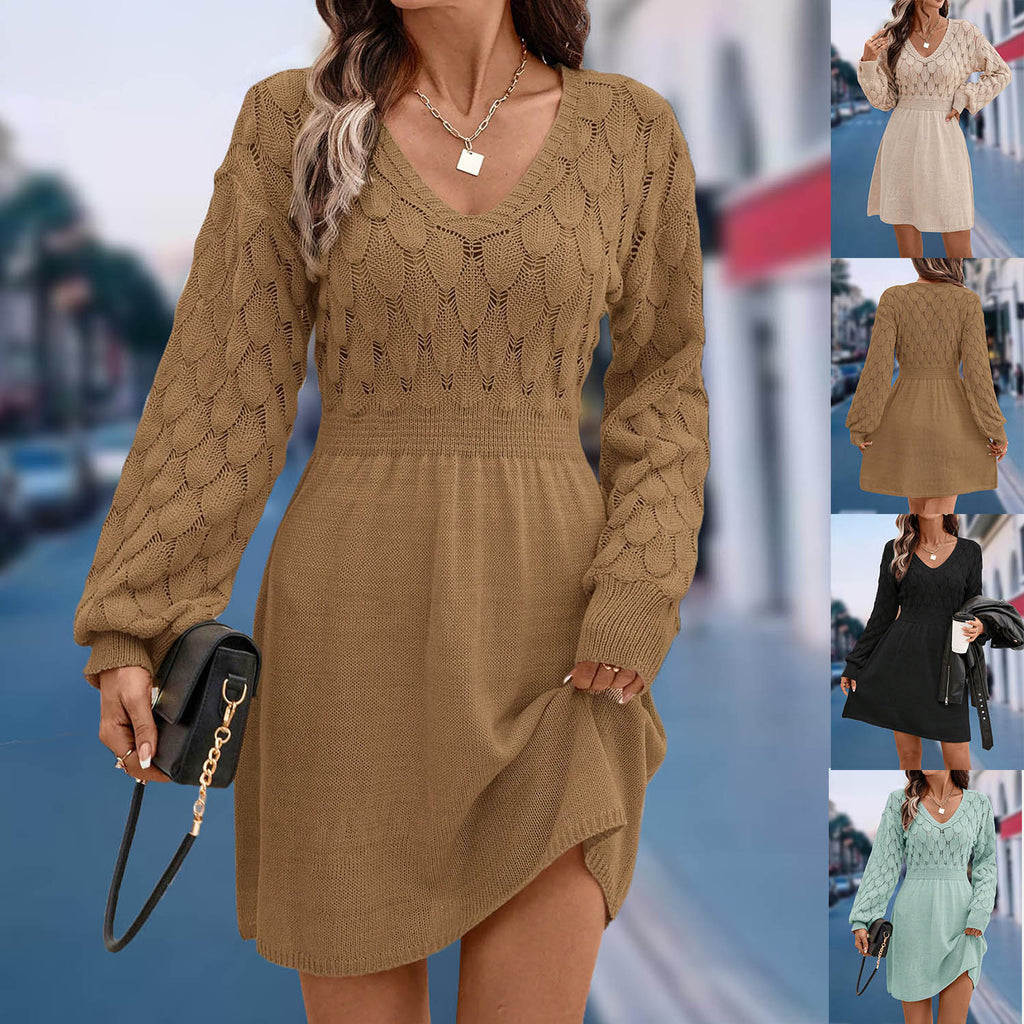 2025 Cross-Border Women V Neck Maxi Beach Dress, 3D Scale Textured Crochet Knit Long Sleeve A-Line Swim Cover Up Dress For Summer Vacation by Ricaloux