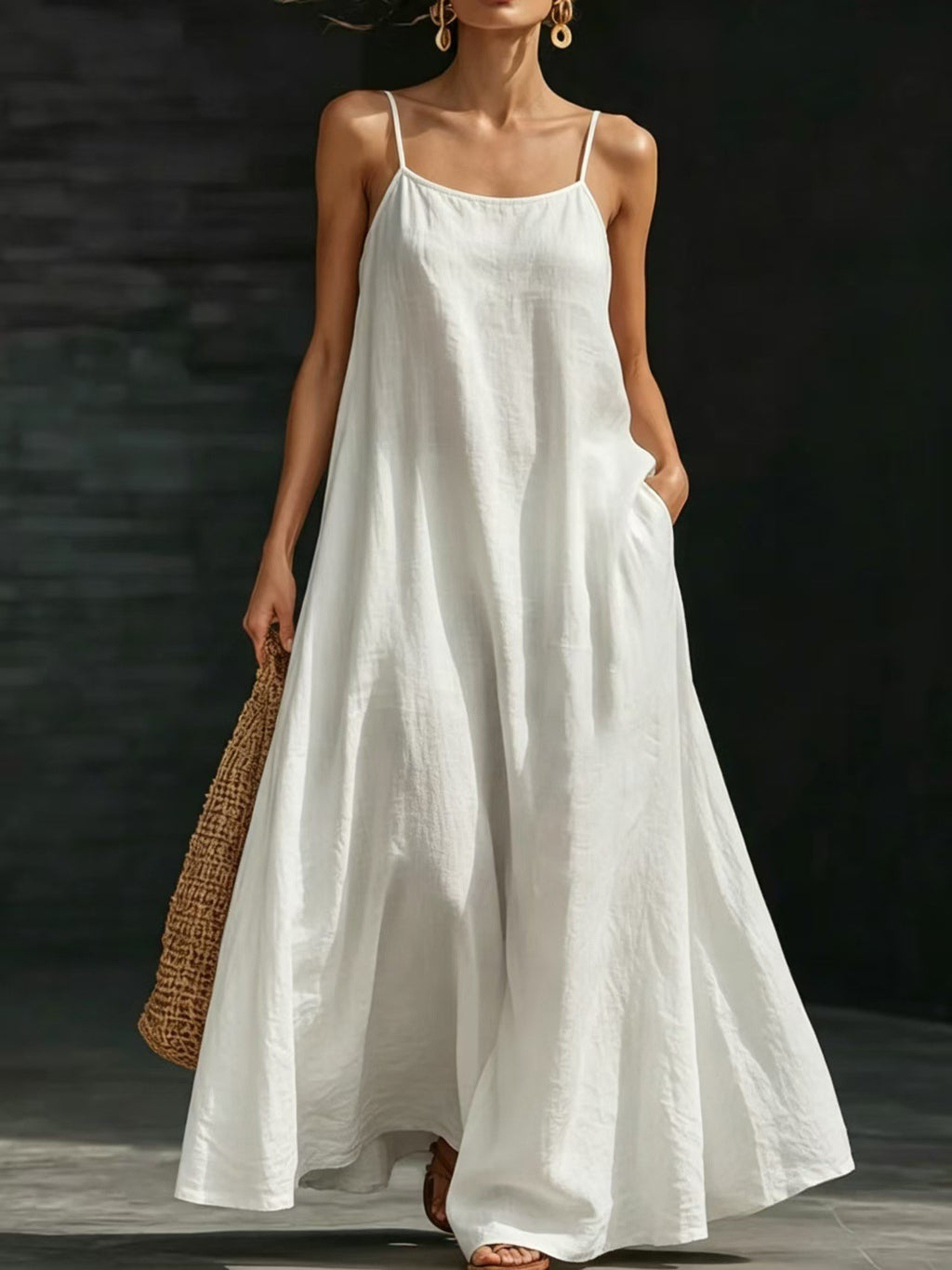 Summer Beach Strap Long Dress Loose And Flowing Casual Strap Long Dress Vacation Style Dress by Ricaloux