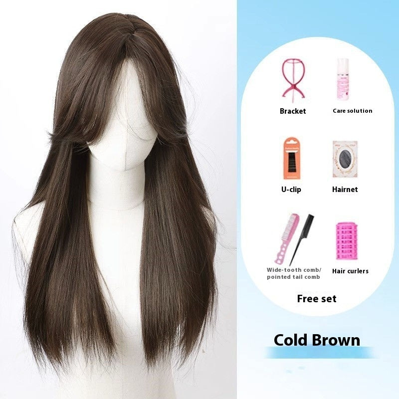 Jaulin Wig Women's Long Hair Forehead Lace Full-head Wig Mid-length Long Straight Hair Full Top Wig by Ricaloux