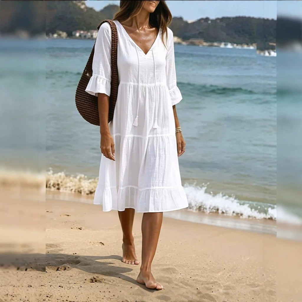Ruffled Loose-fit Beach Midi Dress by Ricaloux