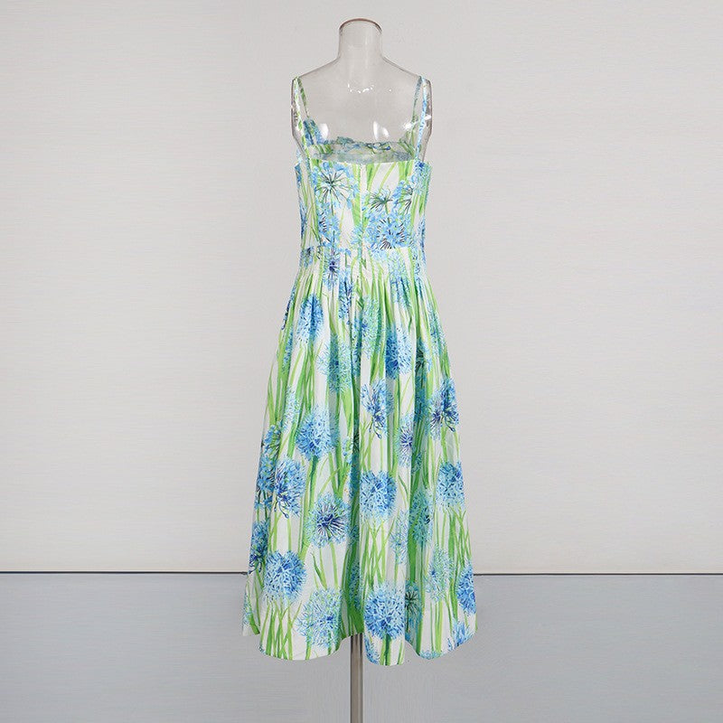 Strap High Waisted Floral Dress by Ricaloux