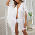 New European & American Vacation Cover Up, Tassel Open Front Cardigan, INS Loose Casual Beach Kimono For Bikini by Ricaloux