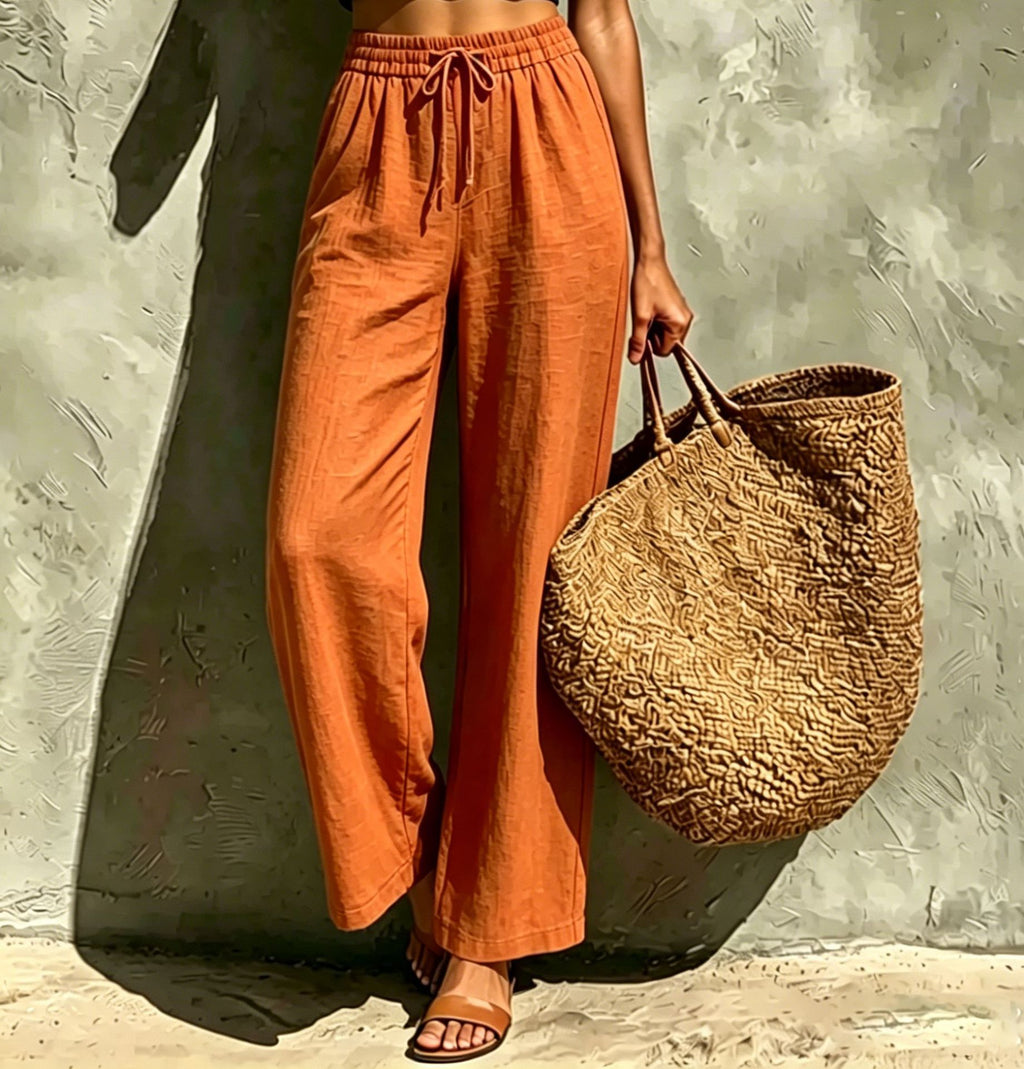 New Womens Casual High-waisted Loose-fitting Trousers With An Elastic Drawstring by Ricaloux