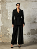 Solid-color Long-sleeve Fitted Blazer & High-waisted Straight-leg Trousers Set by Ricaloux