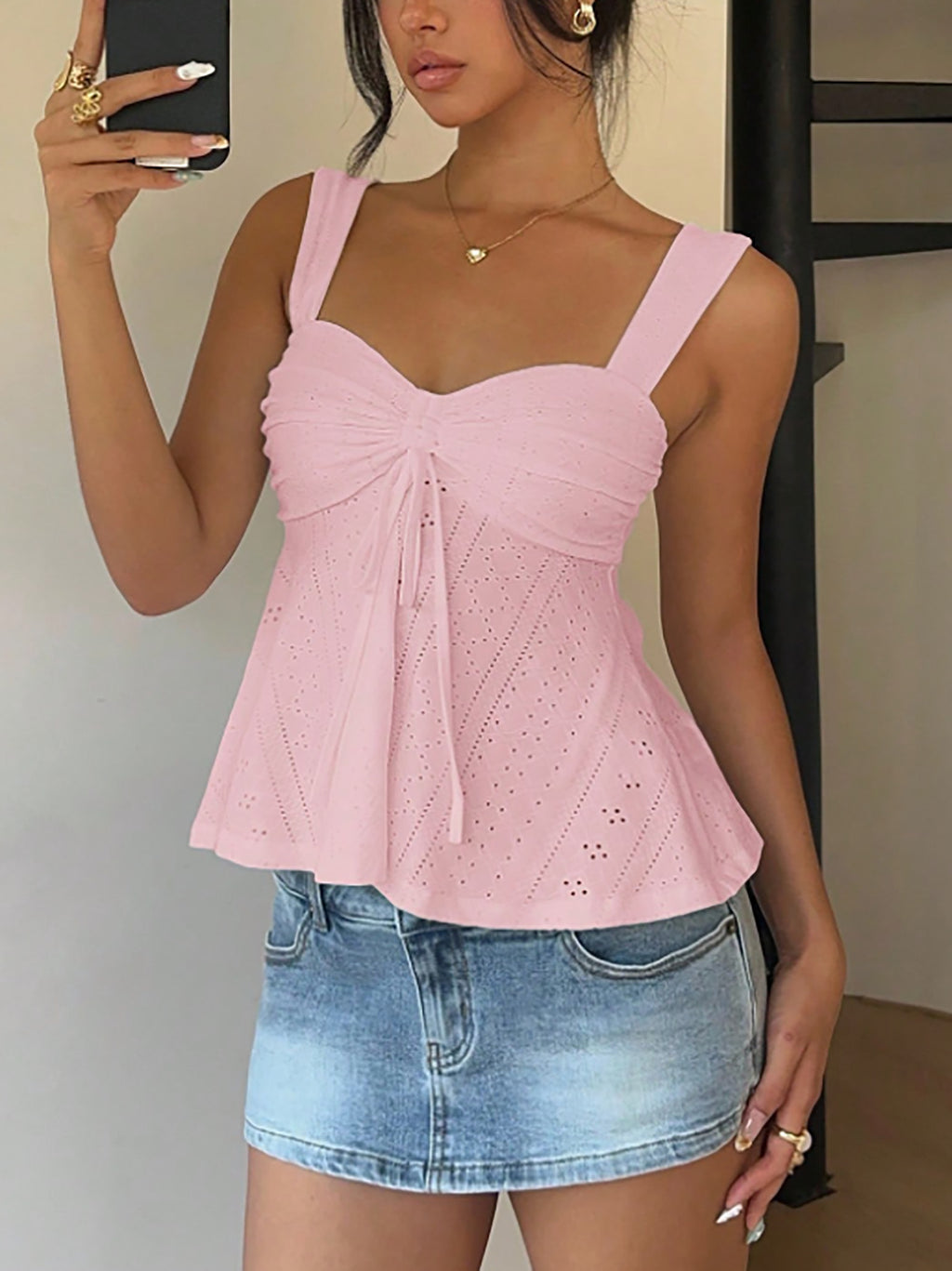 Summer Knitted Fabric Drawstring Wide-strap Tank Top – Premium 0 | RICALOUX