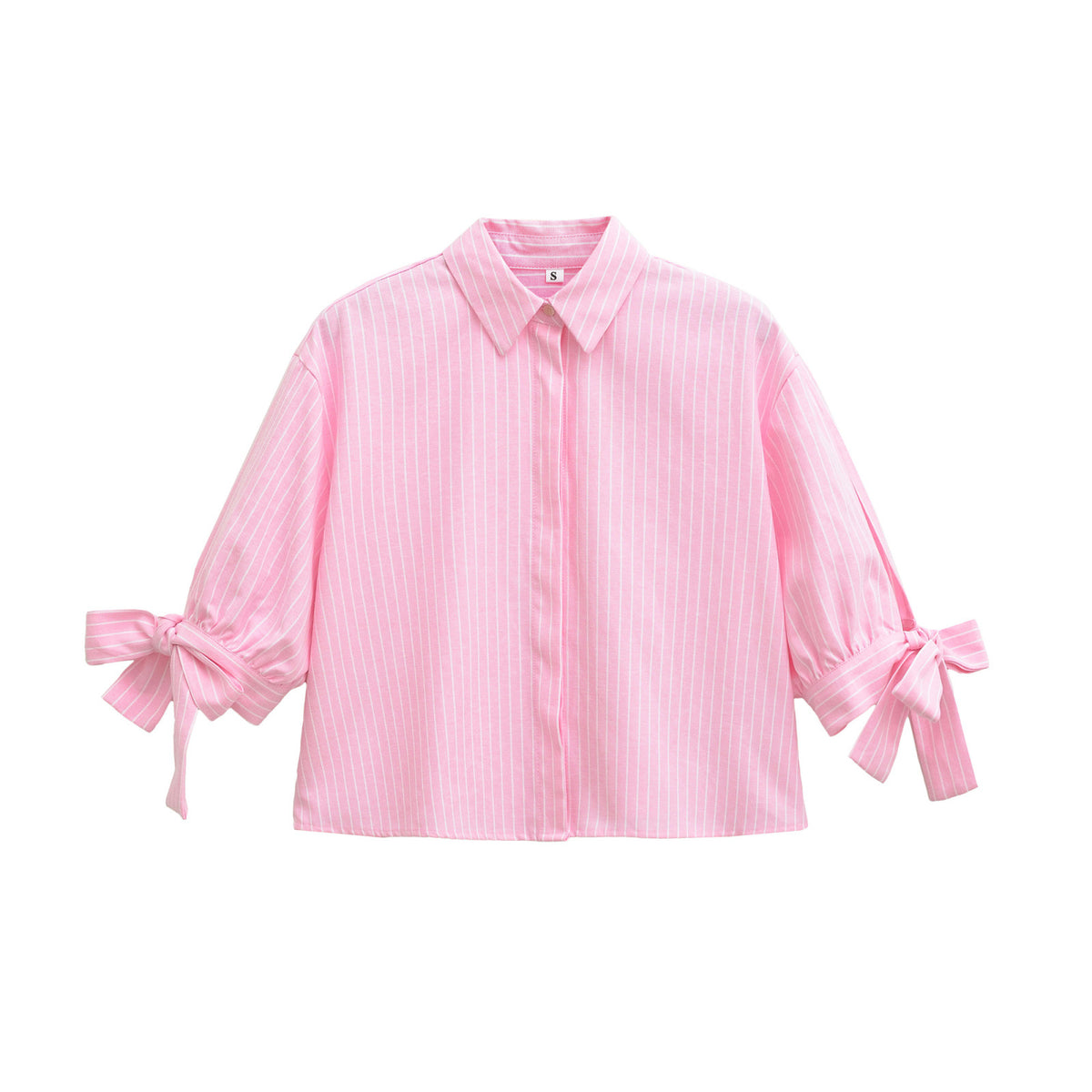 European And American-style Short Striped Blouse With A Bow Detail by Ricaloux