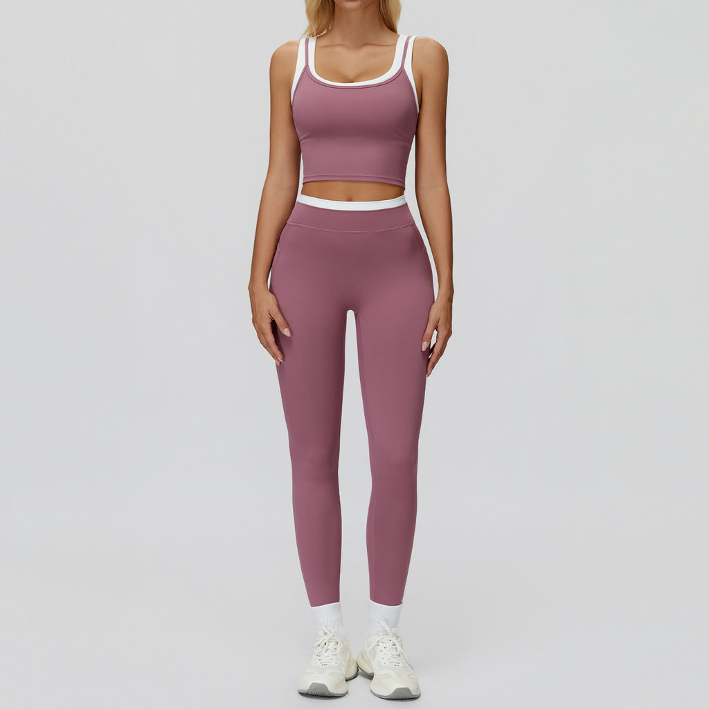 Contrast Nude Yoga Suit Thread by Ricaloux