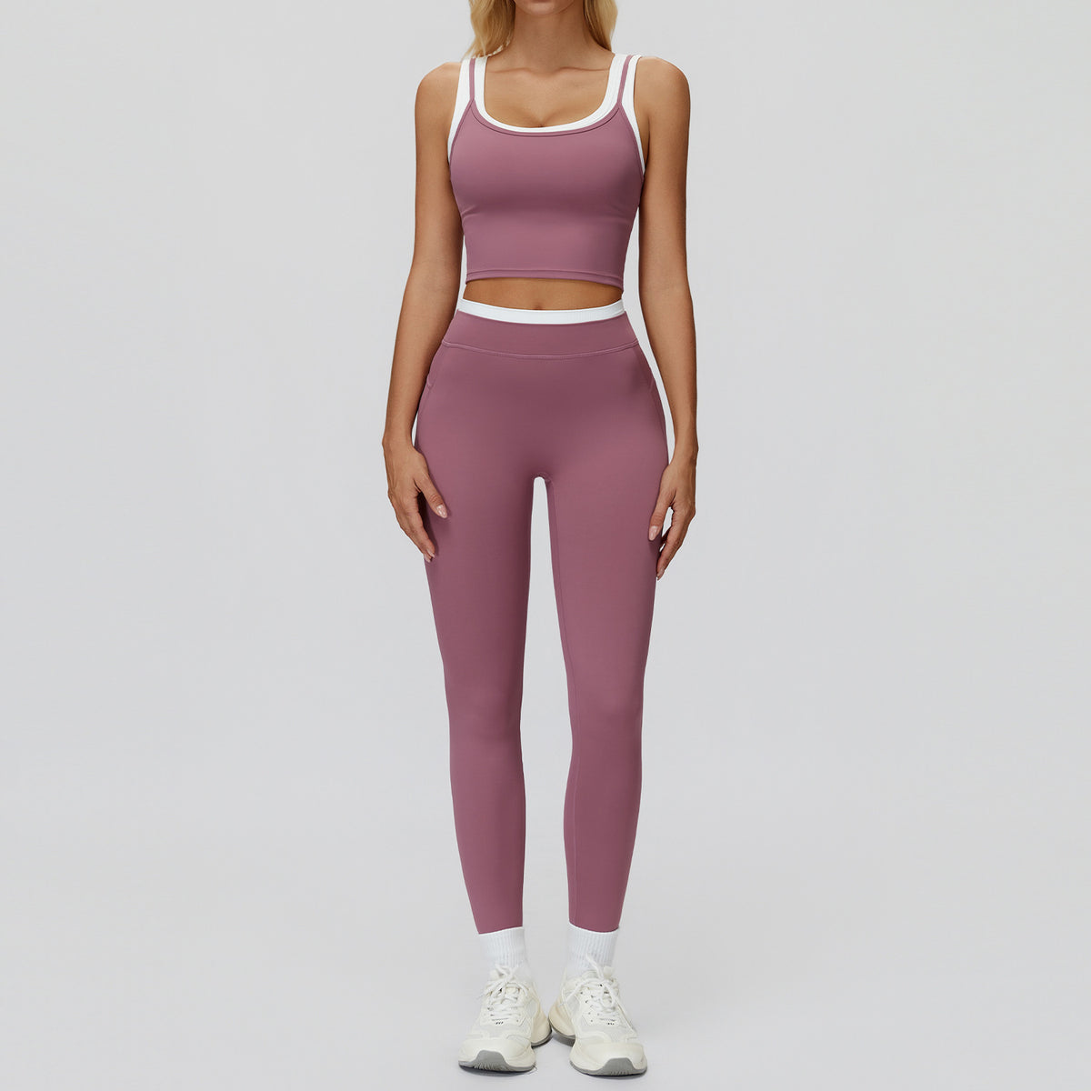 Contrast Nude Yoga Suit Thread by Ricaloux