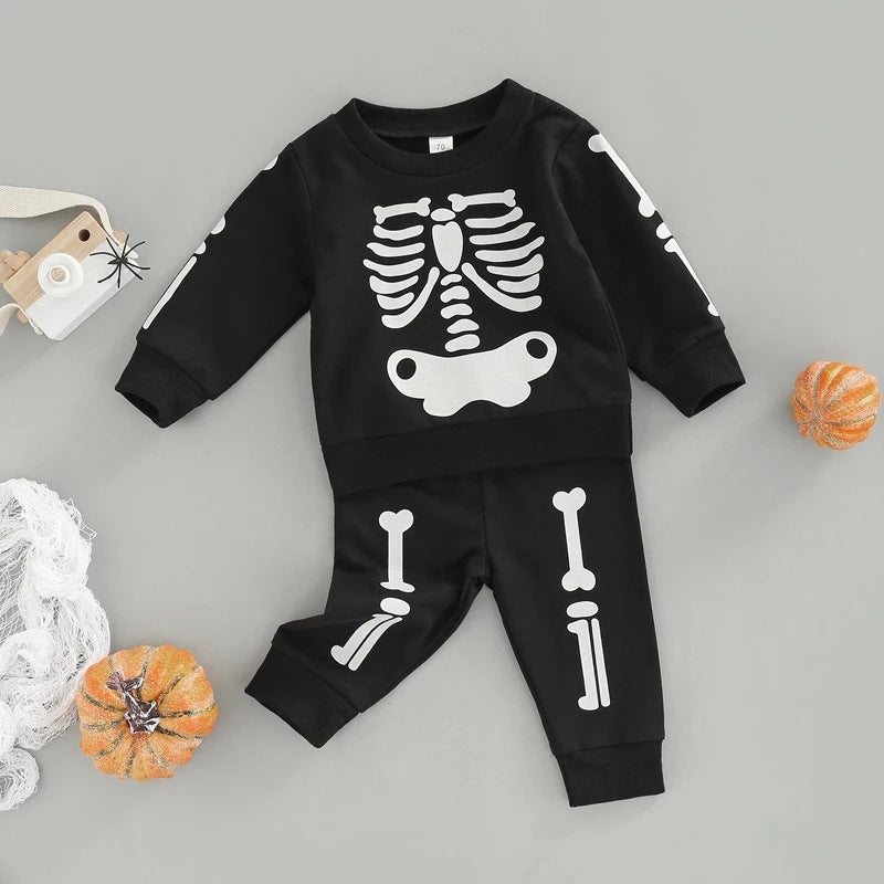 Children's Skull Clothing Boys' Girls' Cotton Long Sleeve Sweater Trousers Two-piece Suit by Ricaloux