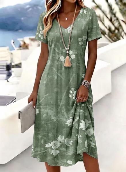 3D-printed V-neck Short-sleeve Elegant Dress by Ricaloux