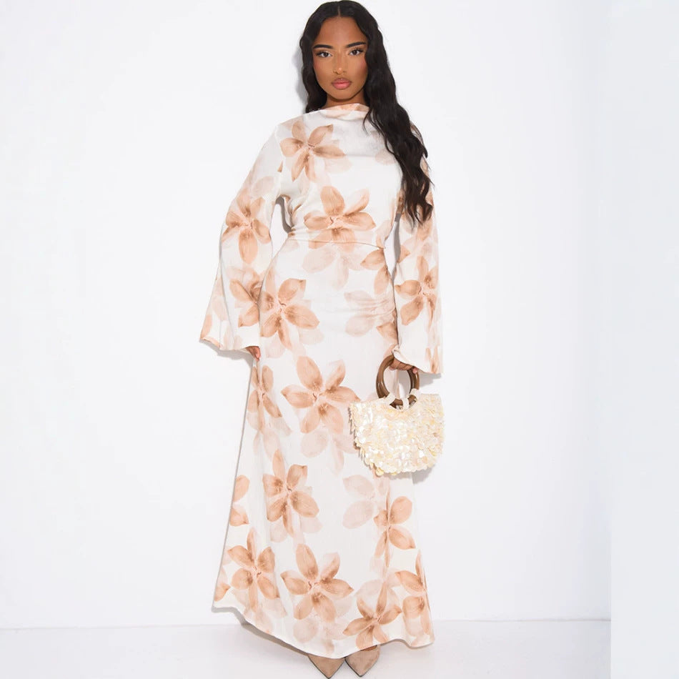 Women's Long-sleeve Plus-size Printed Dress by Ricaloux