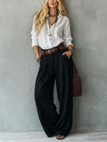 Womens Straight-Leg High-Waist Wide-Leg Pants And Blouse Set by Ricaloux