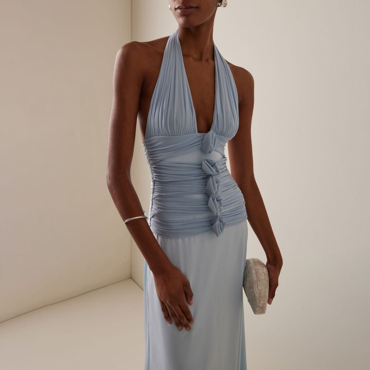 Deep-V Plunging Back Three-dimensional Floral Dress by Ricaloux