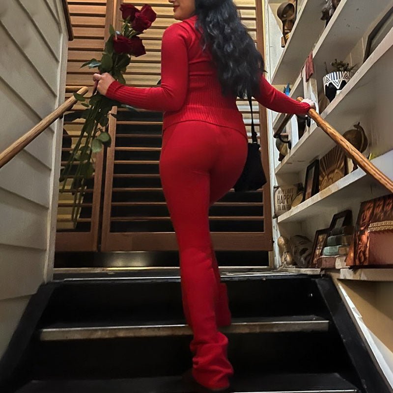 Hoodie Suit Sports Leisure Sexy Zip Long Sleeve Sweater And High Waist Long Pants Set Women's Clothing - RICALOUX