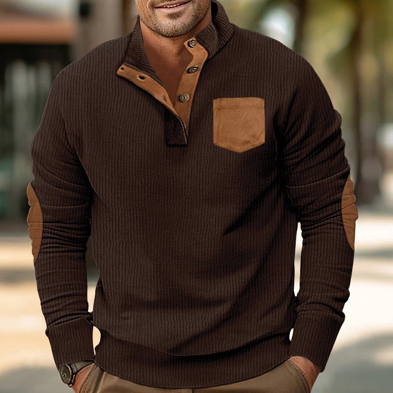 Patch Pocket Jacket Stand Collar Long Sleeve Corduroy Multicolor Hoodie - RICALOUX