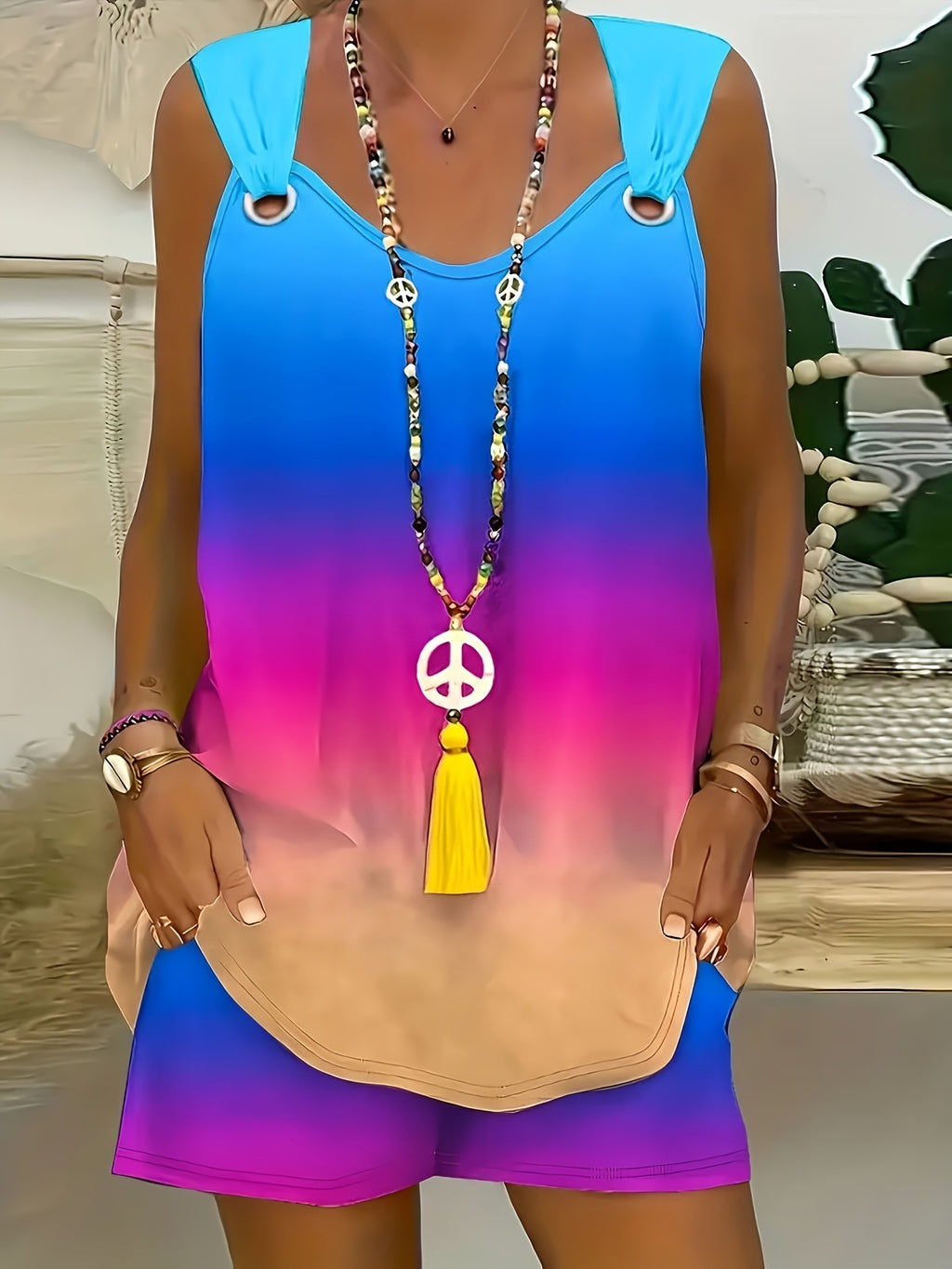 Rainbow Gradient Top And Pants Set by Ricaloux