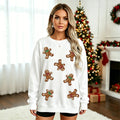 Womens Christmas Gingerbread Man Glittery Loose-Fit Pullover Hoodie by Ricaloux