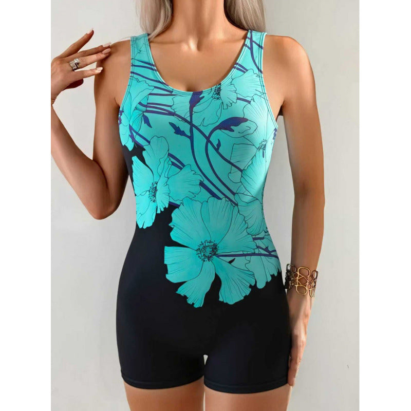 One-piece Floral-print Body-hugging Sexy Swimsuit European And American Style by Ricaloux