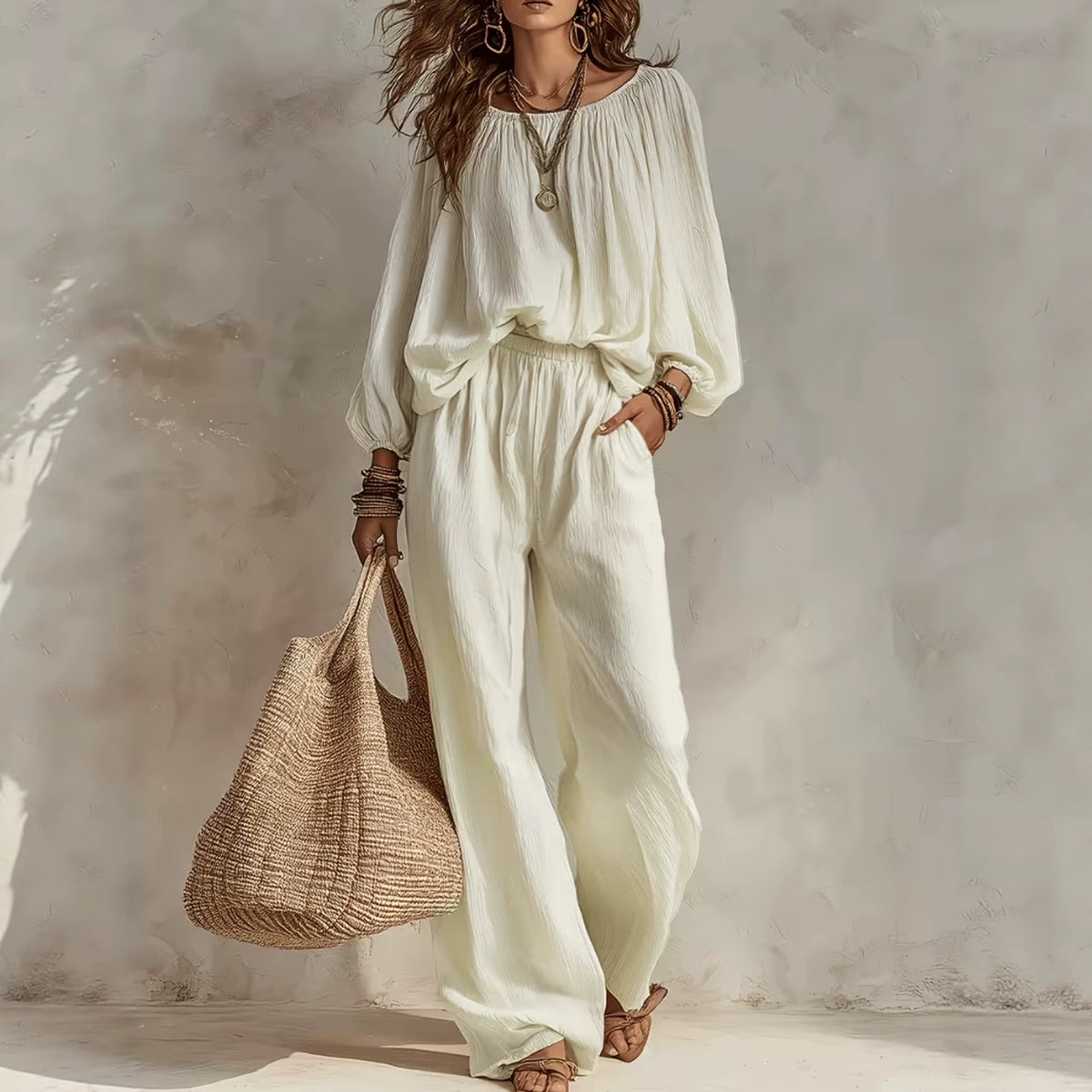 Loose-fitting Top With High-waisted Draping Wide-leg Pants – Premium 0 | RICALOUX