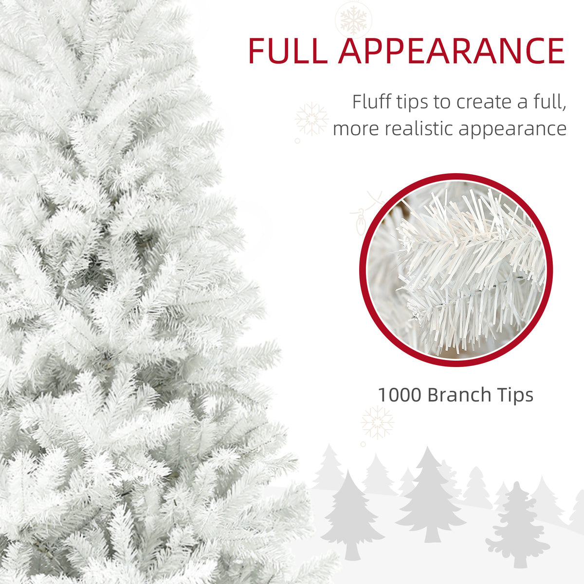 6ft Unlit Artificial White Christmas Tree, Holiday Décor With 1000 Branch Tips, Auto Open And Steel Base – Premium 0 | RICALOUX