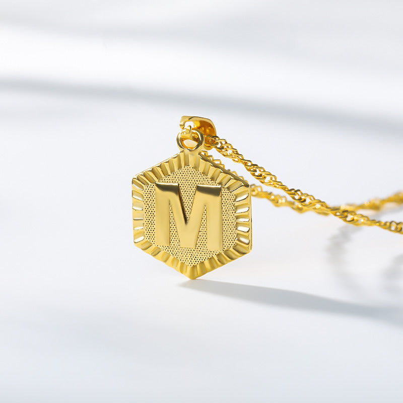 Initial Letter Hexagon Pendant Necklace For Women Jewelry – Premium 4 | RICALOUX