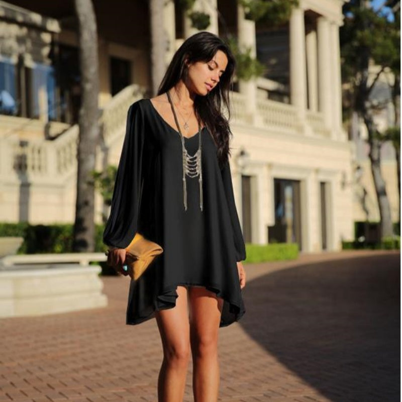 Mini V-neck Chiffon Loose-fitting A-line Dress – Premium 0 | RICALOUX