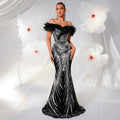 Light-luxury Off-shoulder Fishtail Dress With Ruffled Hem by Ricaloux