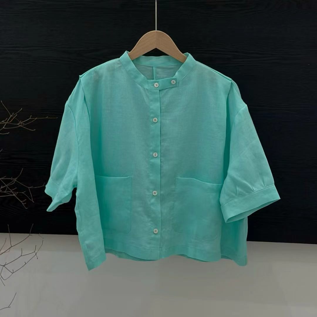 Womens Retro Solid-Color Mock-Neck Loose-Fit Top – Premium 0 | RICALOUX