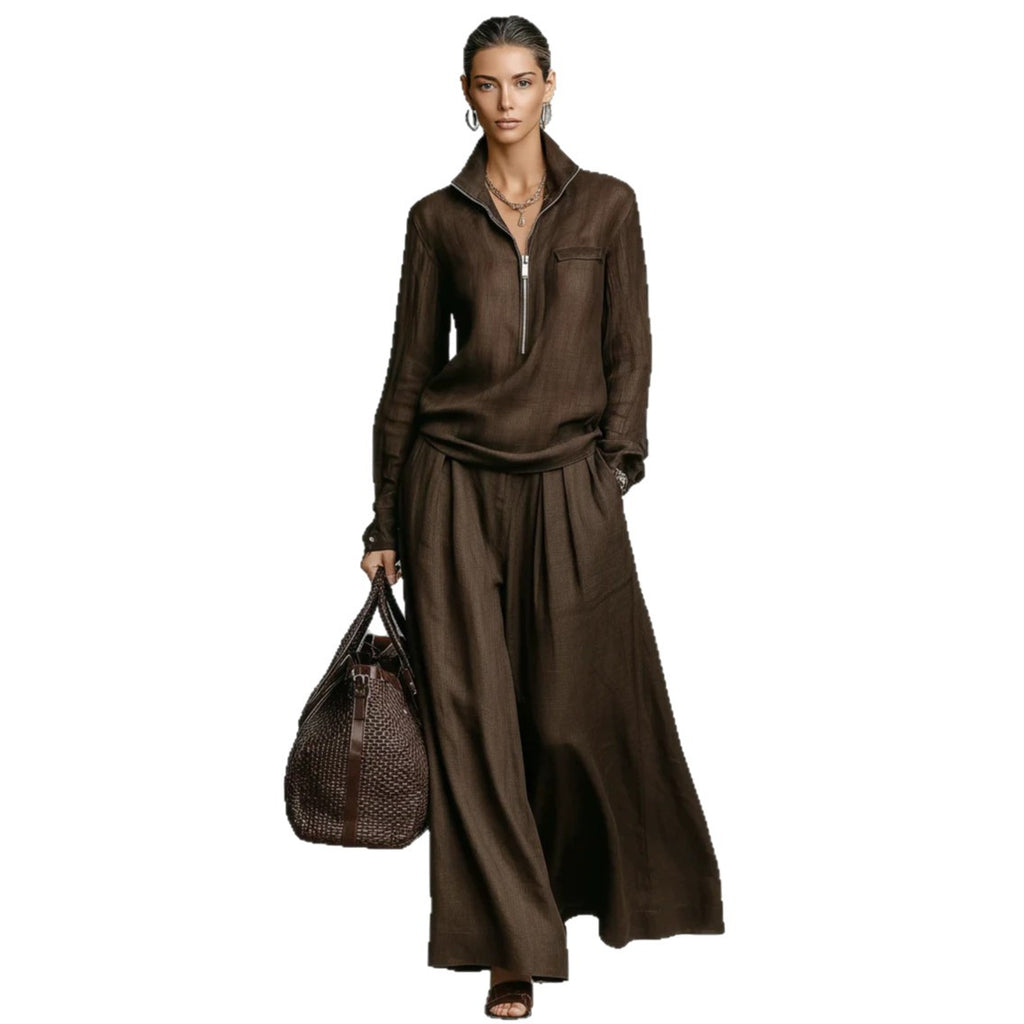 Womens Fashionable Casual Wide-Leg Pants Set With Zippers – Premium 0 | RICALOUX