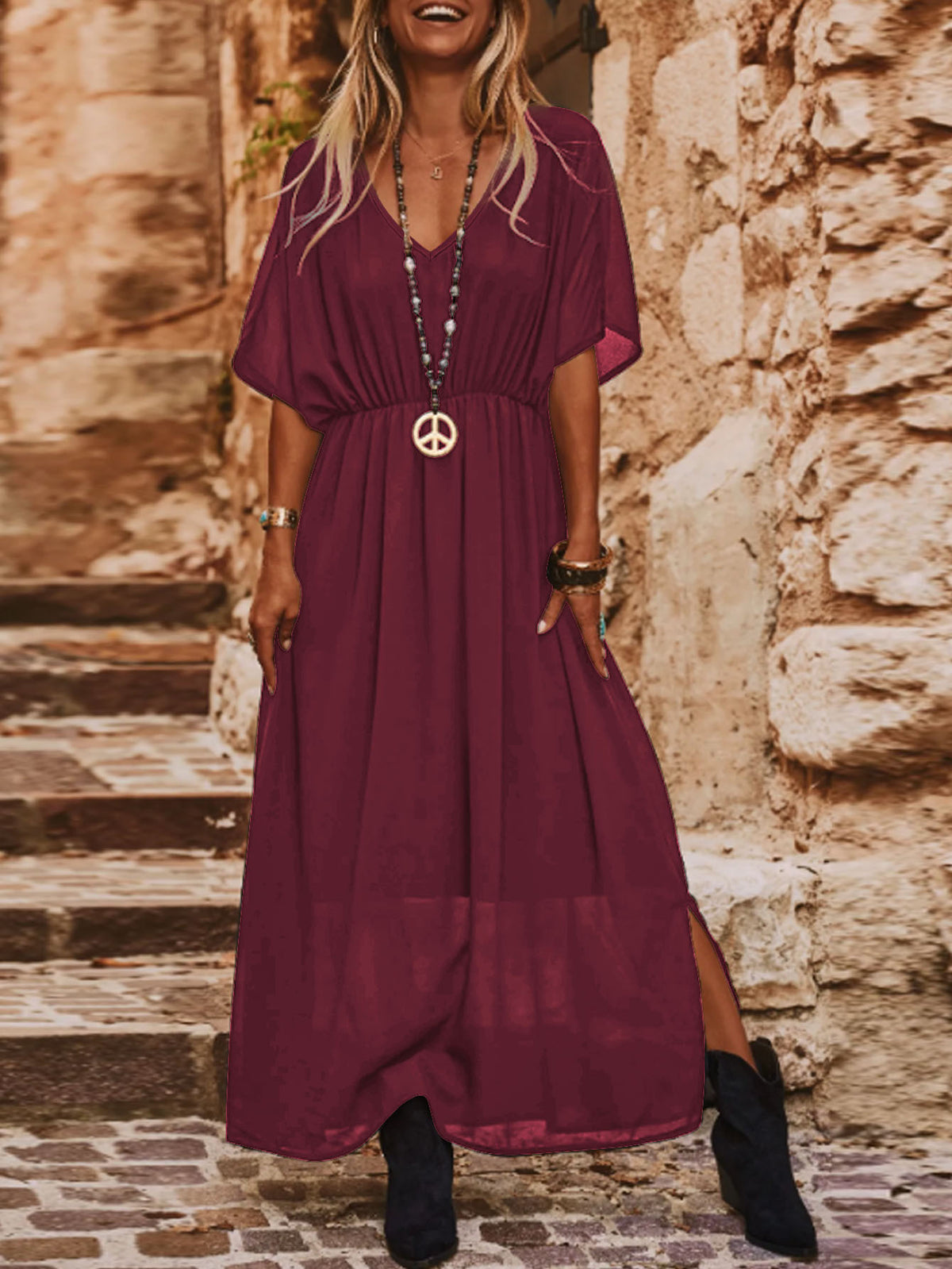 Elegant And Chic V-neck Short-sleeve Dress For Women – Premium 0 | RICALOUX