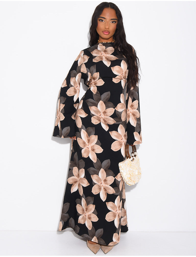 Women's Long-sleeve Plus-size Printed Dress by Ricaloux