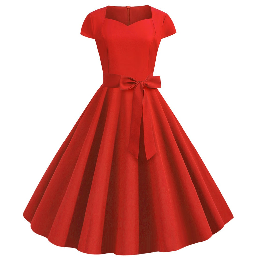 Solid-color Sleeveless A-line Dress With A Belt by Ricaloux