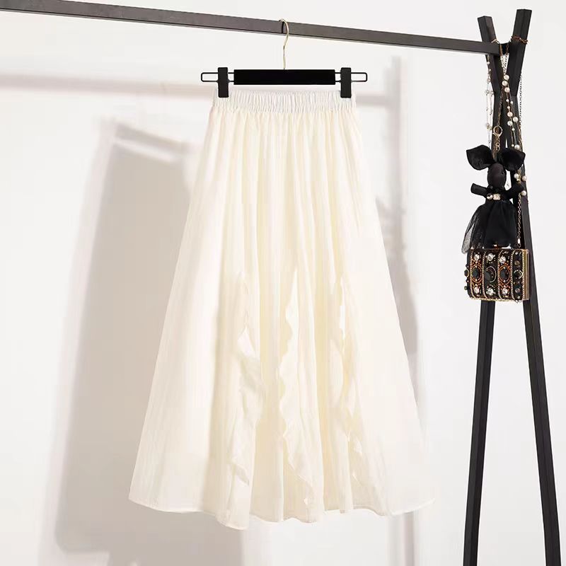 Womens French-style Irregular Ruffle Hem Designer Skirt by Ricaloux