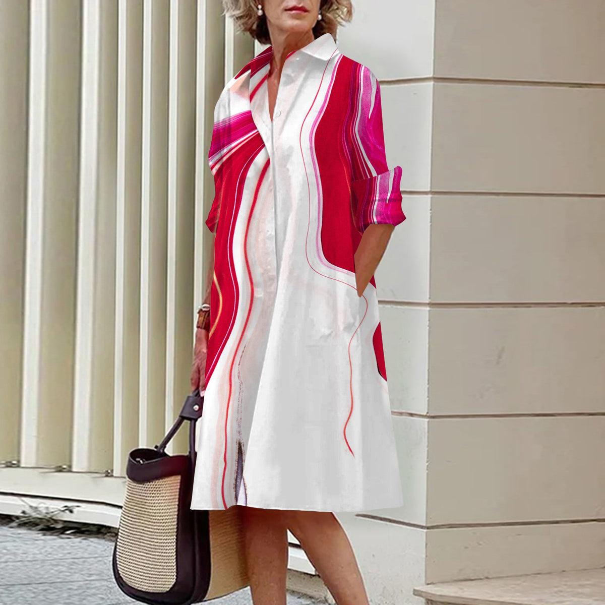 Abstract Pattern 3D Digital Printing Women's Shirt Dress by Ricaloux