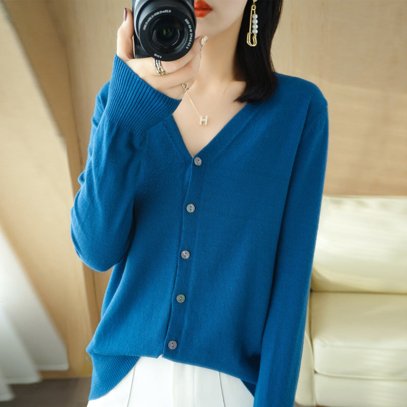 SpringSummer V-neck Cardigan Long-Sleeve Knit Top by Ricaloux
