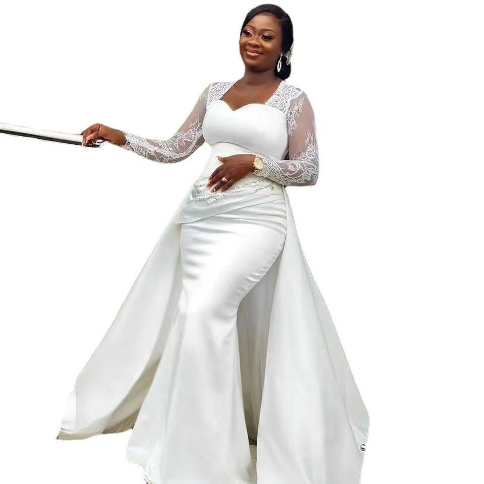 Slim High Waist White Satin Party Bridal Wedding Dress - RICALOUX