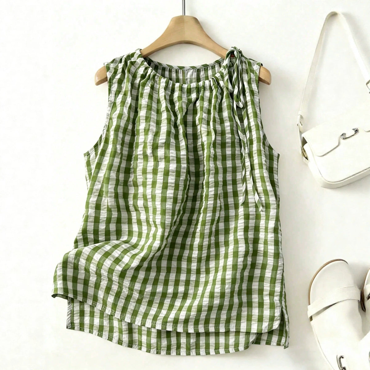 Womens Fashion Casual Sleeveless Plaid Top by Ricaloux