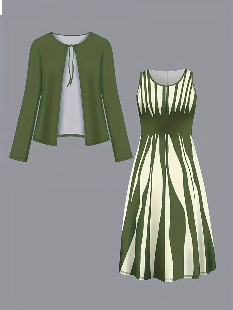 Color-block Elegant And Sophisticated Professional Coat Paired With A Dress Set – Premium 0 | RICALOUX