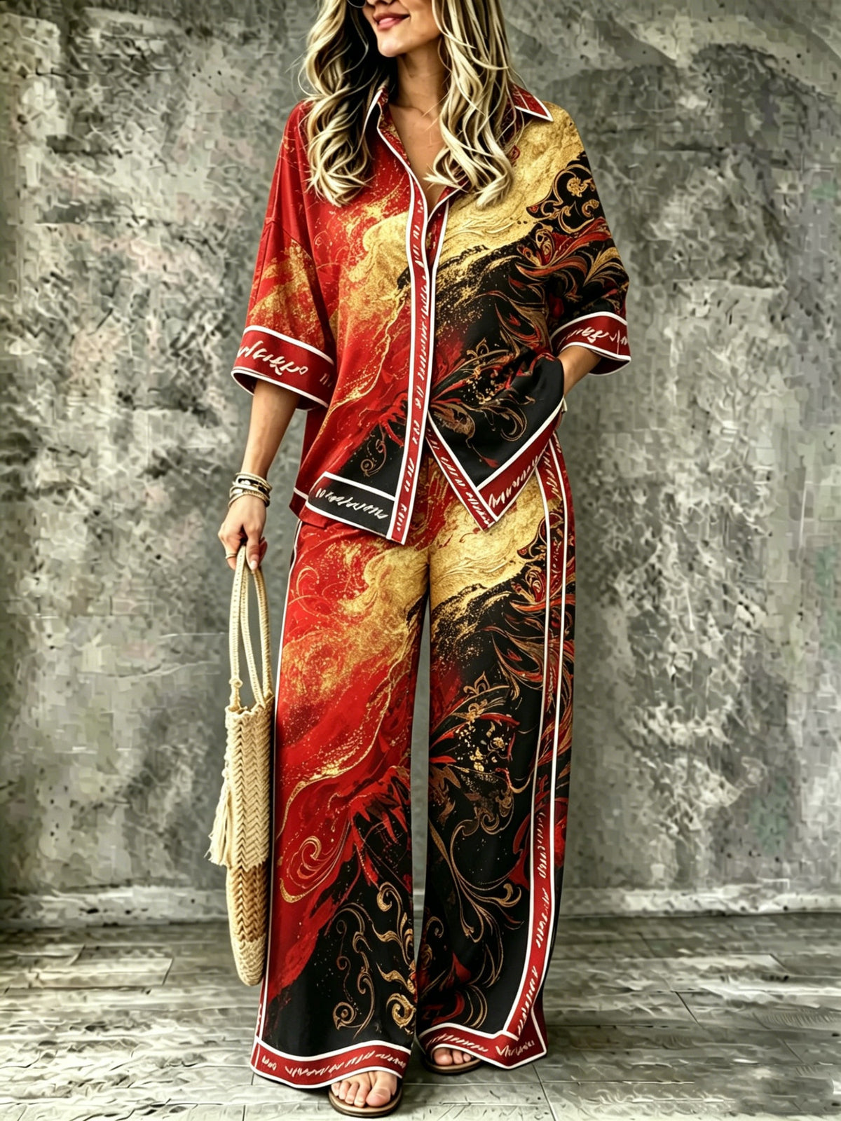 Spring Summer Womens Shirt Set With Digital Print by Ricaloux