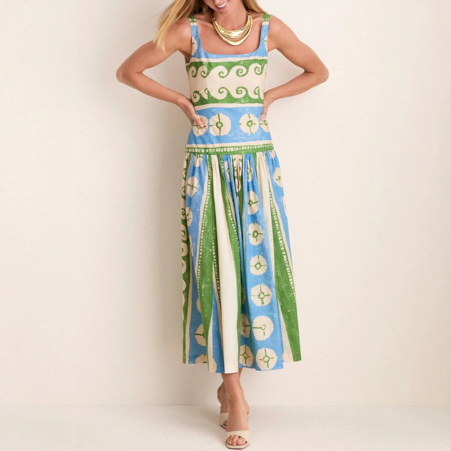Summer New Linen Position-print Dress For Women by Ricaloux
