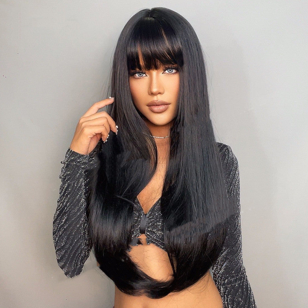 Black Straight Bangs Long Straight Hair Wig by Ricaloux