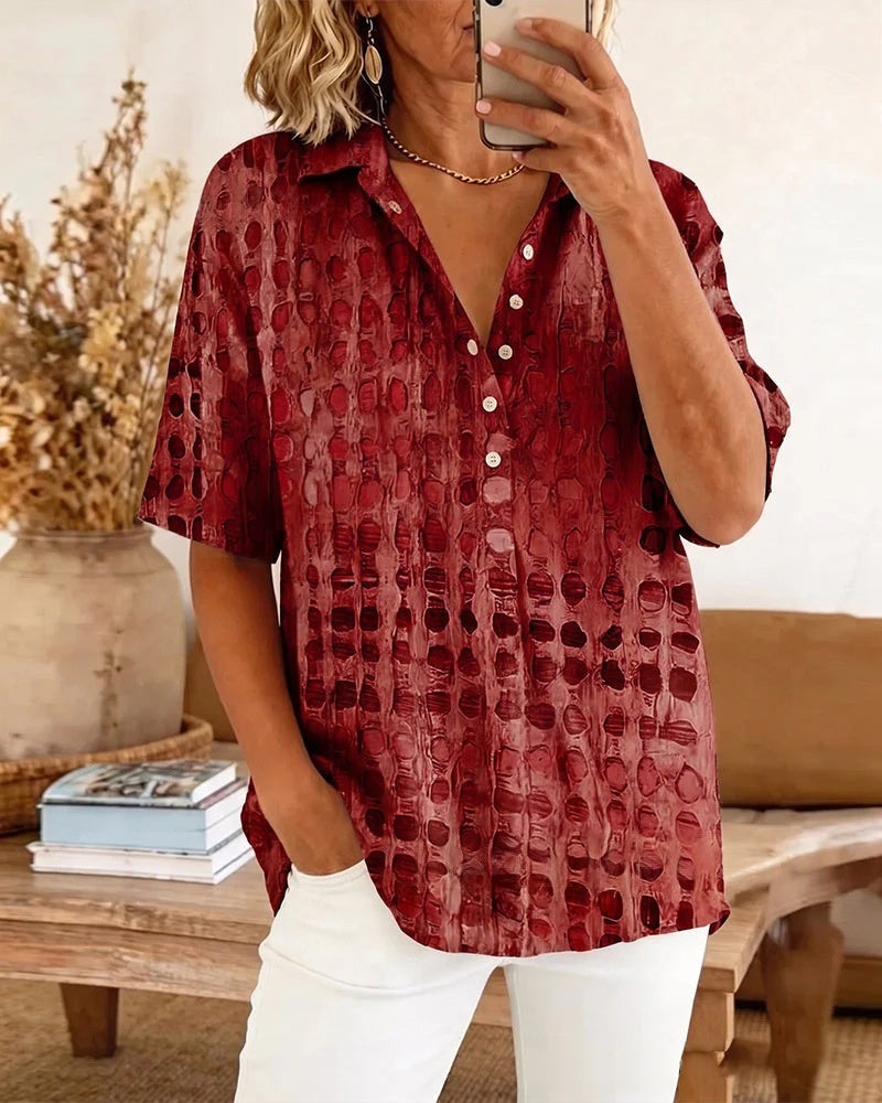 Button-down Collar Pullover Shirt Top by Ricaloux