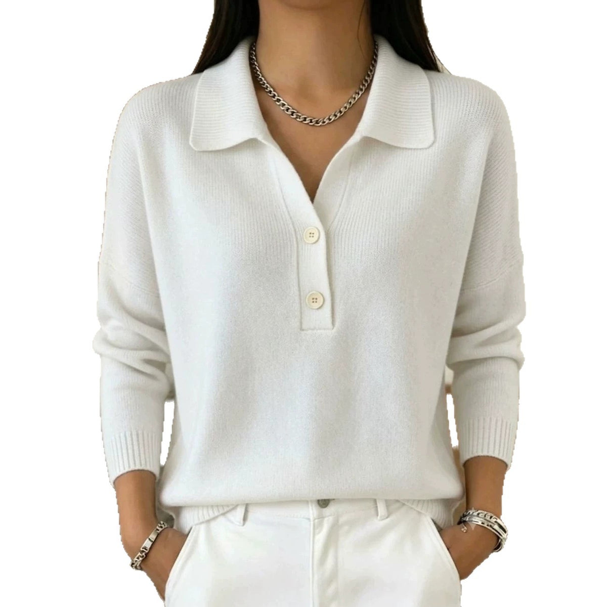 Womens Knitted Sweater With Turn-Down Collar, Casual Knit Top – Premium 0 | RICALOUX