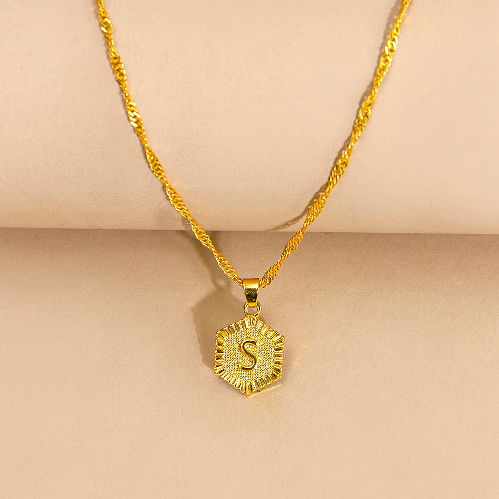 Initial Letter Hexagon Pendant Necklace For Women Jewelry by Ricaloux