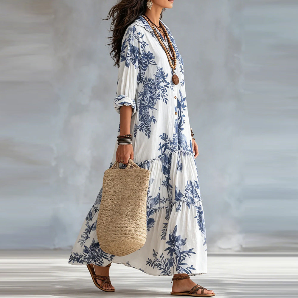 New Womens Casual Long-sleeve Lapel Dress by Ricaloux
