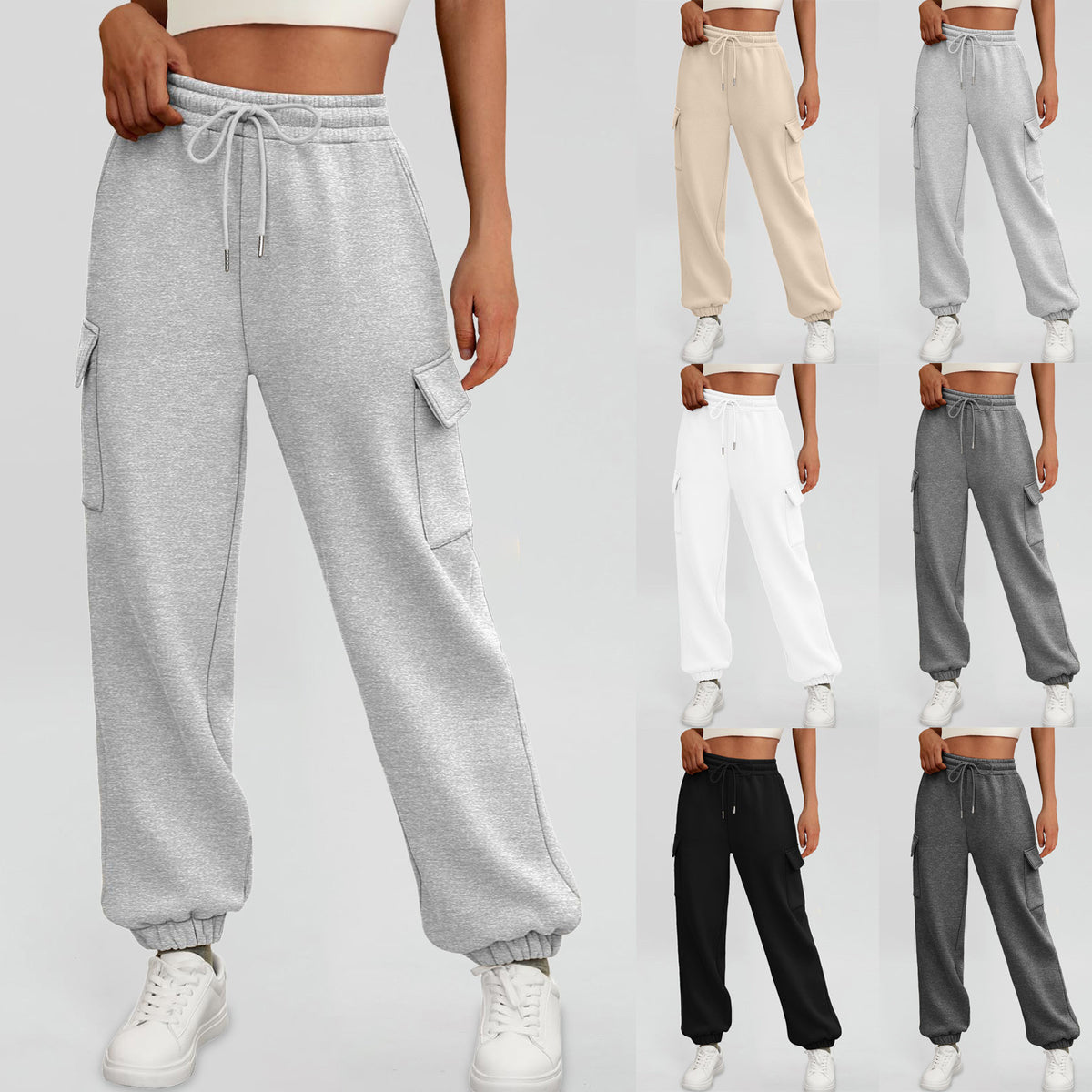 Women's Sweatpants Fleece Lined Baggy Athletic Jogger Trousers With Pockets Fall Casual Trendy Cargo Pants Fall Outfits - RICALOUX
