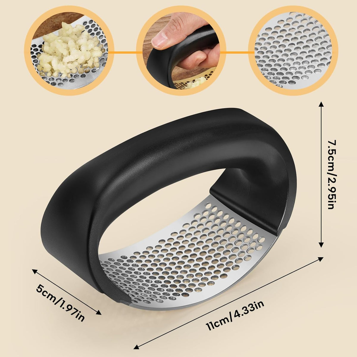 304 Stainless Steel Garlic Press Rocker Ergonomic Garlic Mincer, Crusher, And Grinder With Comfortable Grip For Kitchen, Home, And Cooking - RICALOUX
