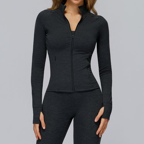 Brushed Long-sleeve Jacket With Zip Pockets Quick-drying And Form-fitting by Ricaloux