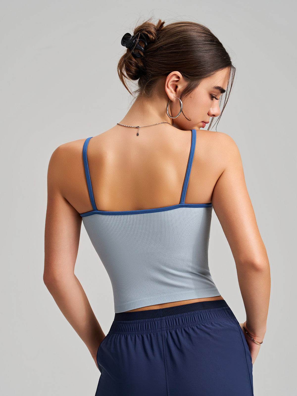 Color-block V-neck Camisole With Built-in Padded Cups, Color-block Straps, Wearable As Outerwear, Sports Tank Top For Pilates And Yoga With Back-flattering Design by Ricaloux